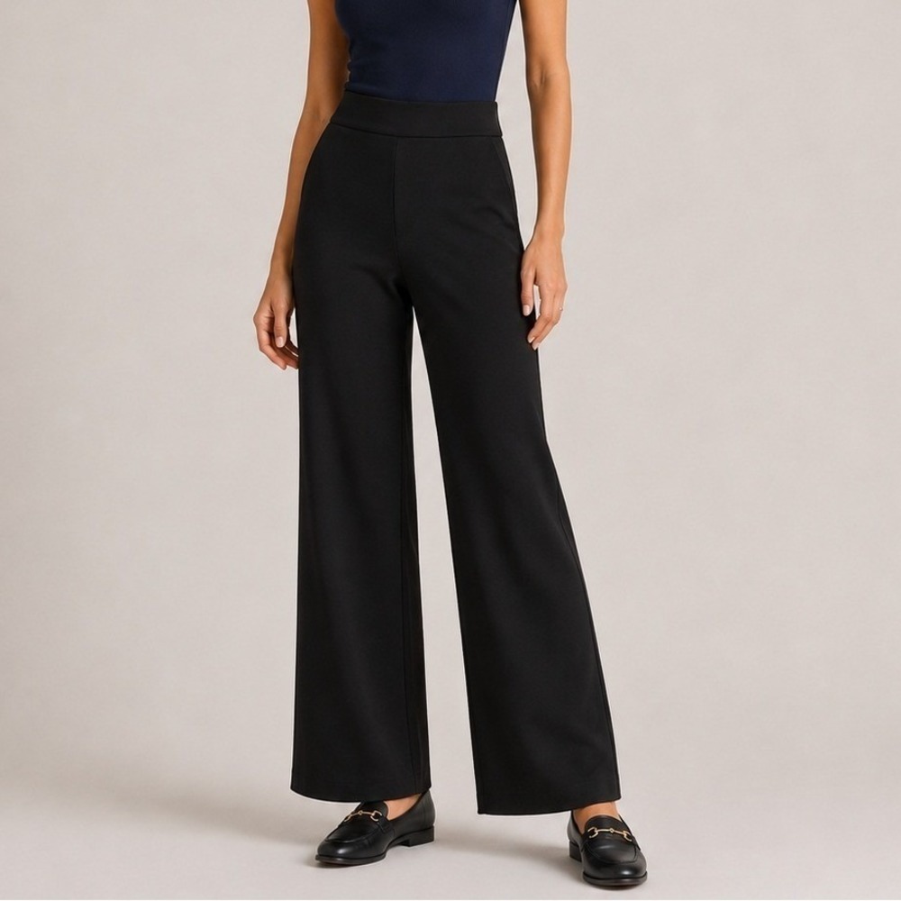 Quince Ultra Stretch Ponte Wide Leg Pants Trouser Office Travel Black Large NWT